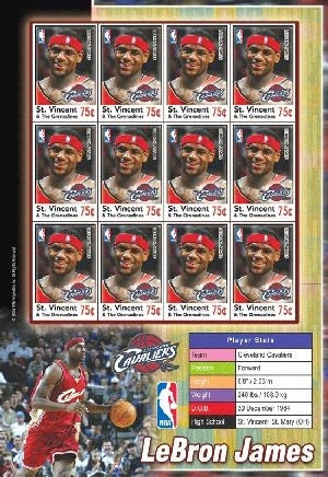 NBA - Lebron James - Clevland Cavaliers - Sheet of 12 Stamps