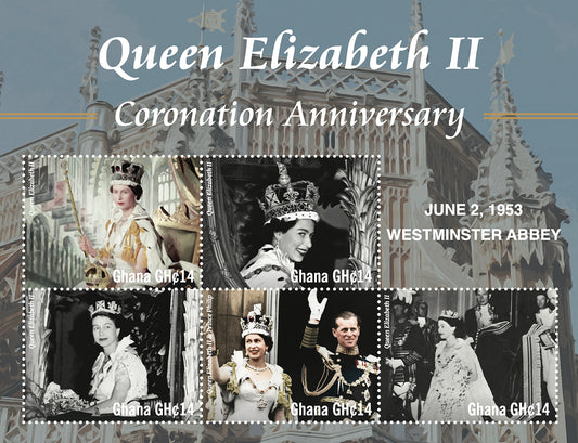 Queen Elizabeth II Coronation Minni Sheet of 5 Stamps