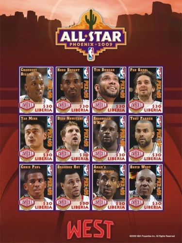 NBA All Stars Kobe Bryant Western Conference - Sheetlet of 12 Stamps