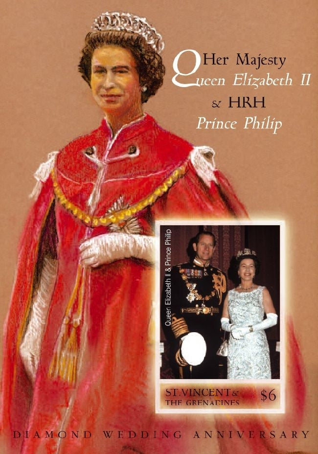 Queen Elizabeth II & Prince Philip Diamond Anniversary Stamp Souvenir Sheet