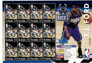 NBA Milwaukee Bucks - T.J. Ford - Sheet of 12 Stamps