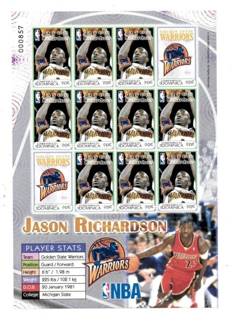 NBA Warriors Jason Richardson - Sheet of 12 Stamps