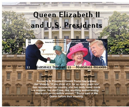 Queen Elizabeth II & U.S. President Donald Trump Souvenir Sheet of 2 Stamps