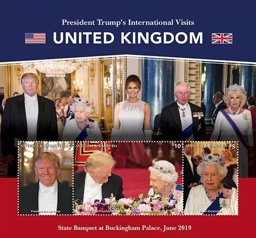 Trump International Visit to Queen Elizabeth II - Sheet of 3 Stamps