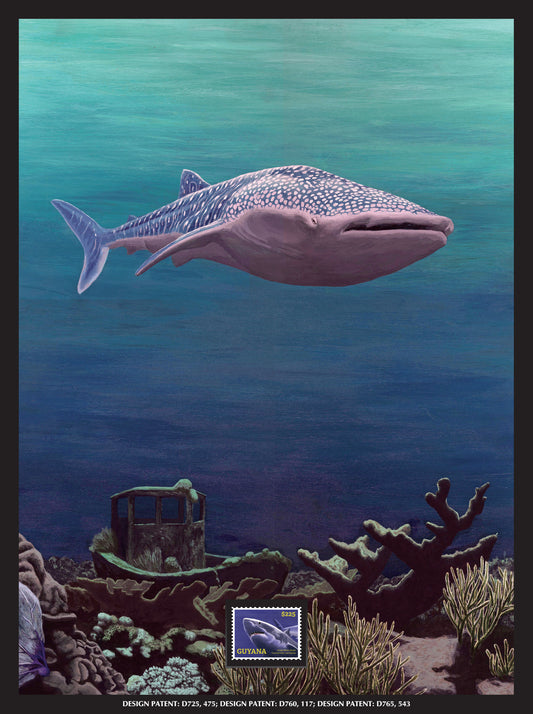 Whale Shark Framed Wall Art with Postage Stamp